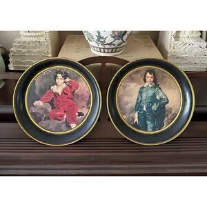 Vintage Metal Tray Portrait Plates Victorian 8"red boy blue boy fabcraft hanging